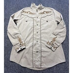 El‎ General Shirt Mens Small Beige Embroidered Western Long Sleeve Button Cowboy